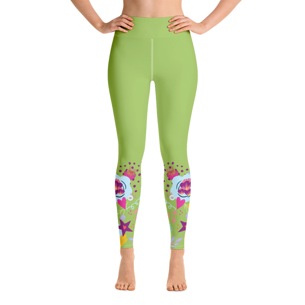 Starlight and Flowers Green Yoga Leggings ⋆ Mindful Soul Center's Shop