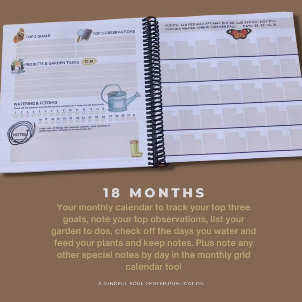 Preview of the calendar section - spiral-bound Garden book and planner - A Garden Planner: Dream it, Build it, Watch it Grow written and designed by Amy Adams, the Mindful Soul Center